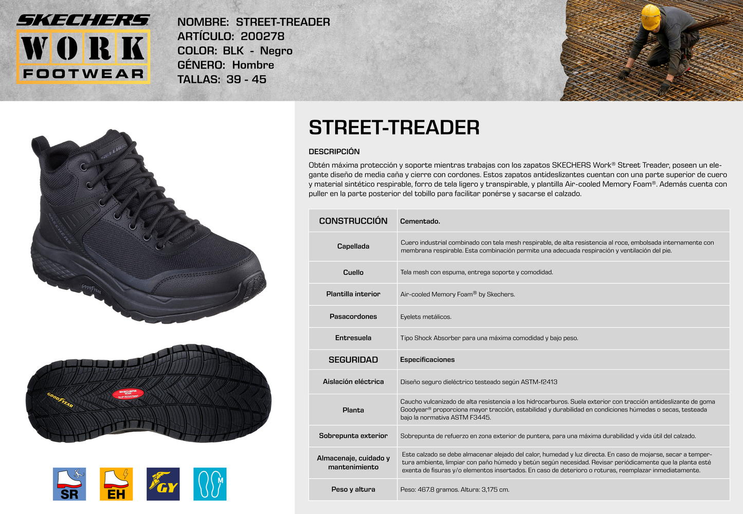 Skechers Zapatilla Hombre Táctica Street Treader Negro