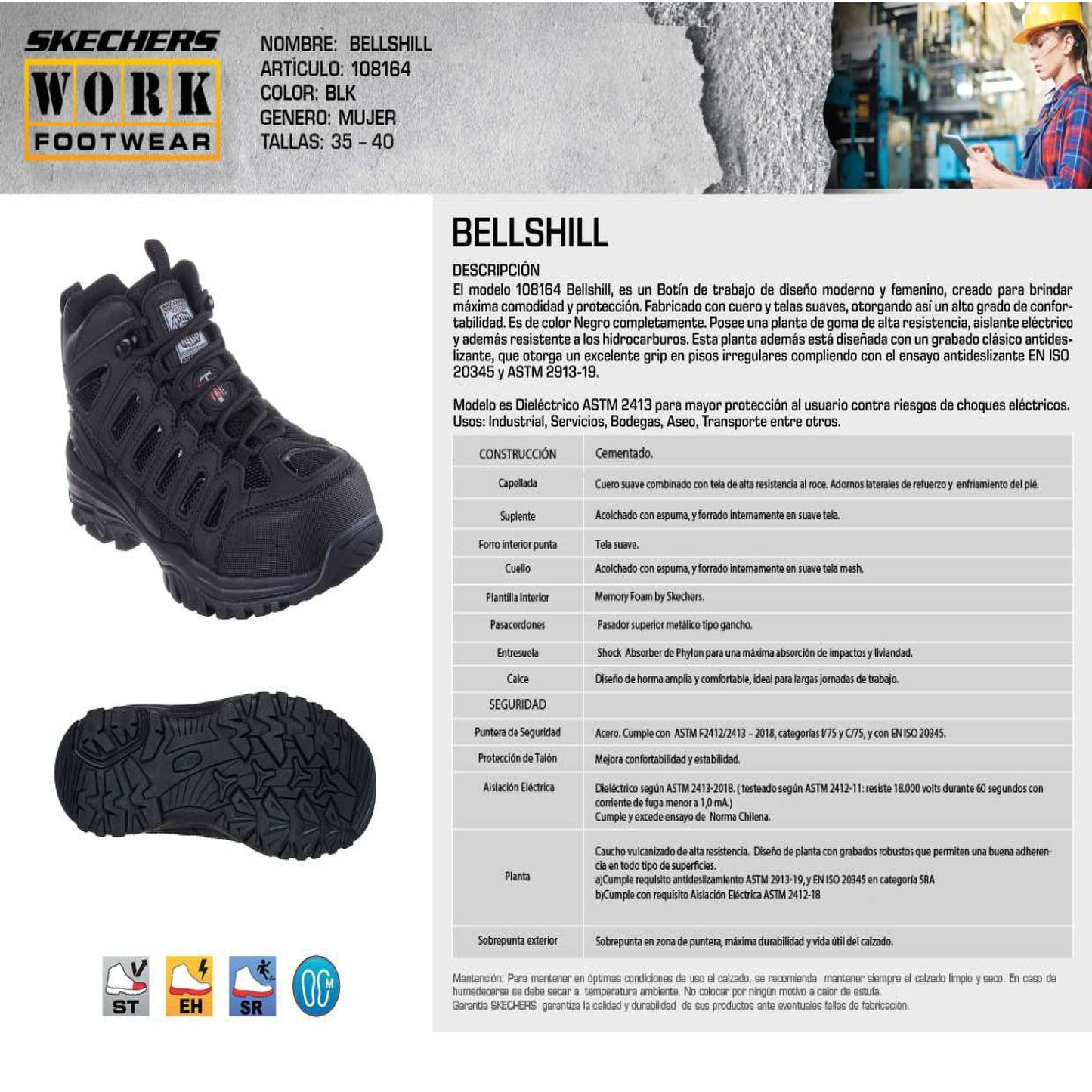 Botín de Seguridad Skechers Bellshill Negro