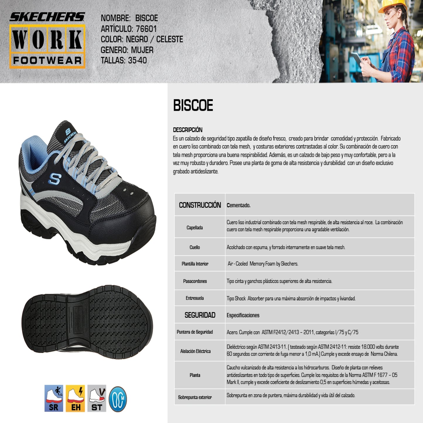 Zapatilla de Seguridad Skechers Biscoe Celeste