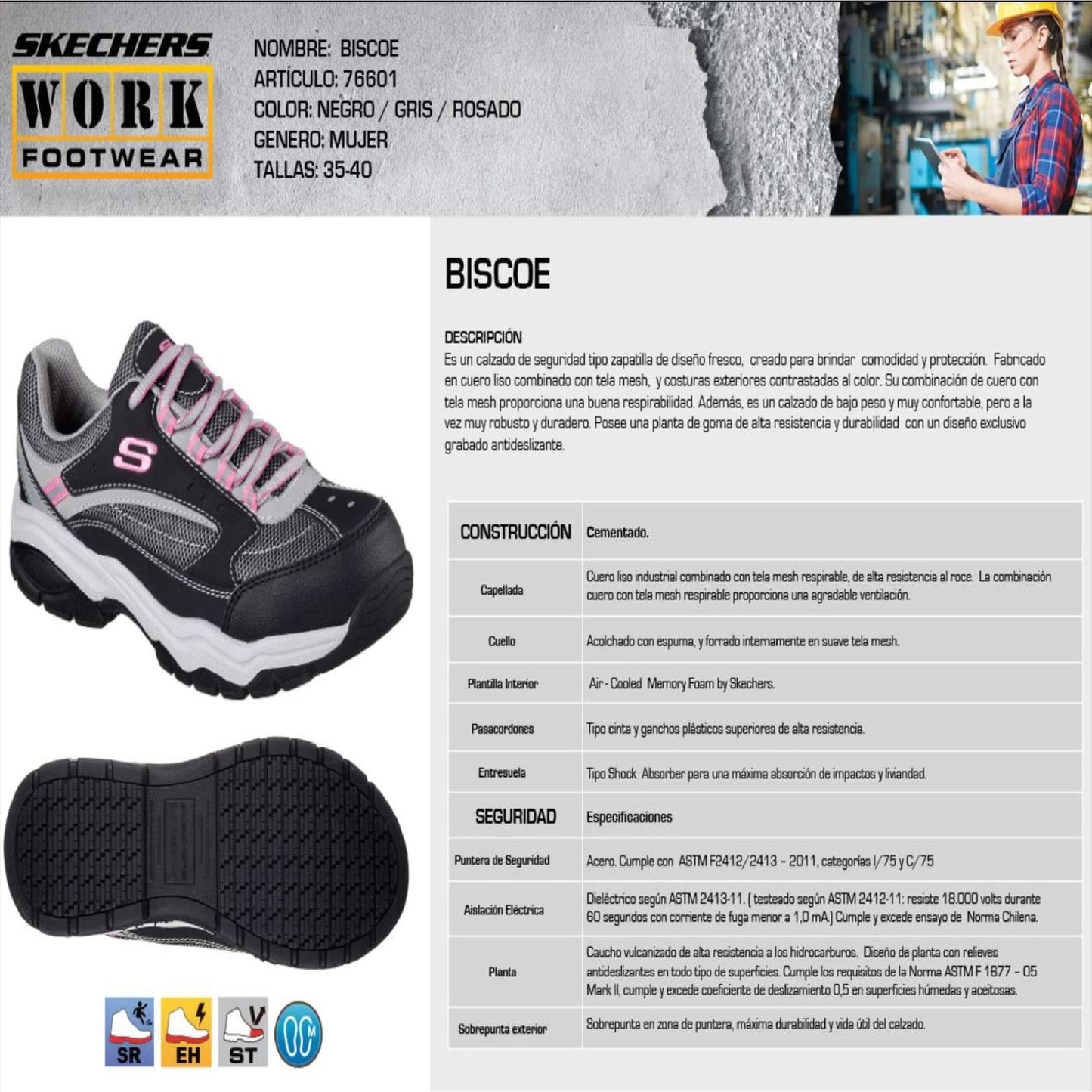 Zapatilla de Seguridad Skechers Biscoe Rosado