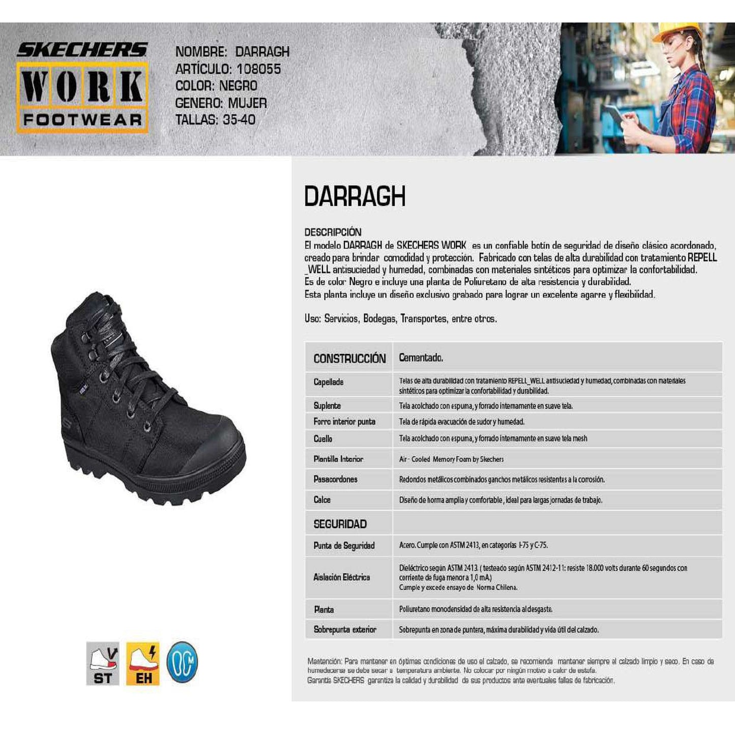 Skechers Botín Mujer Seguridad Darragh