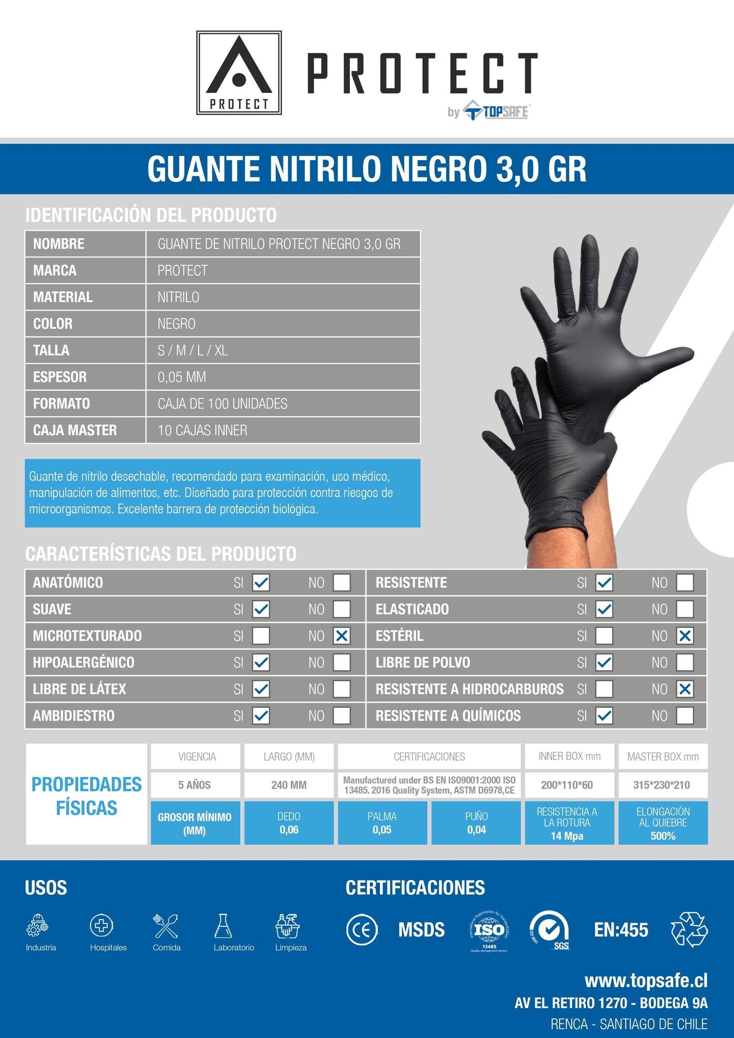 Guante Protect Nitrilo Negro Protect (100u)