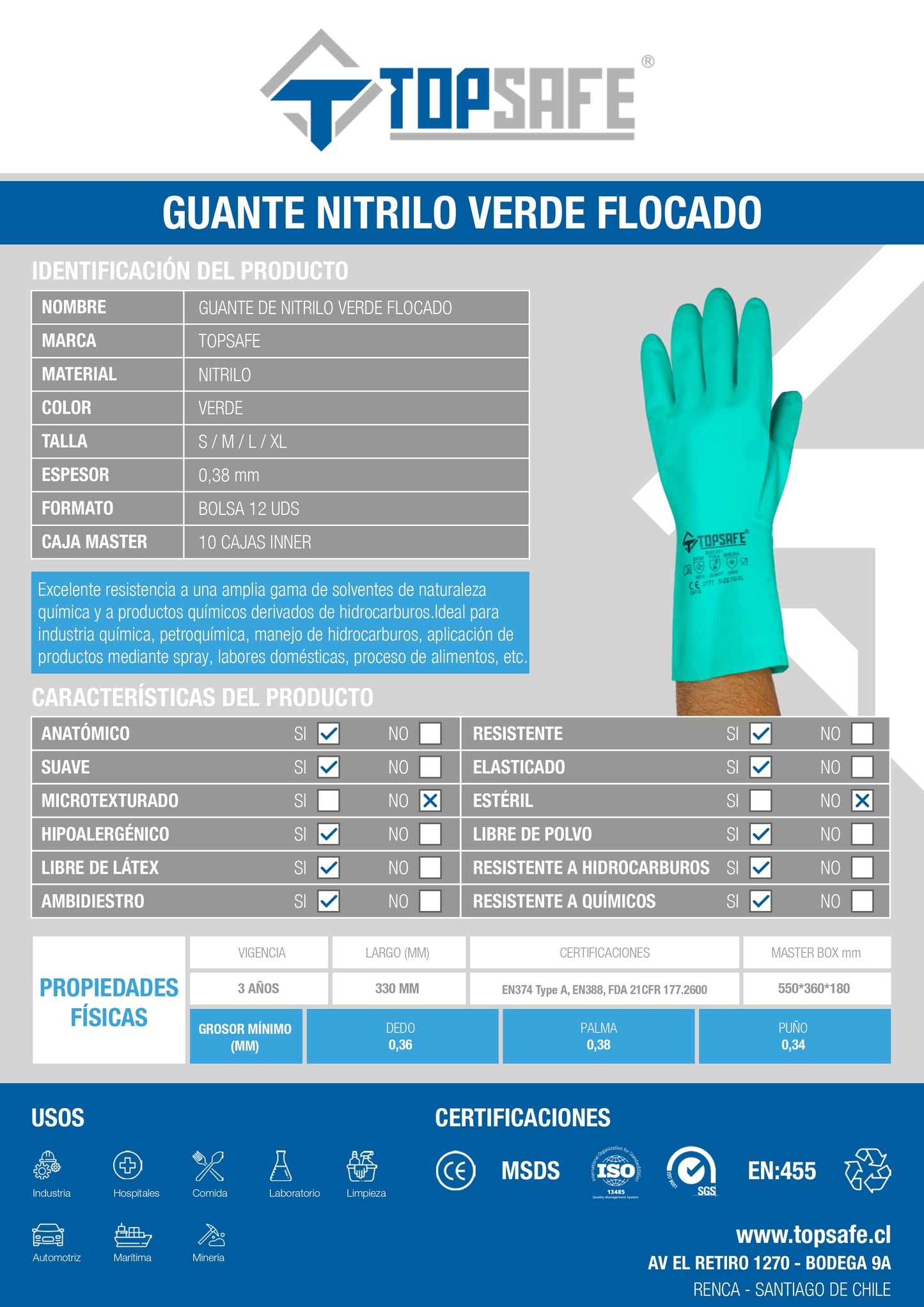 Guante Nitrilo Flocado Verde (1 Par)