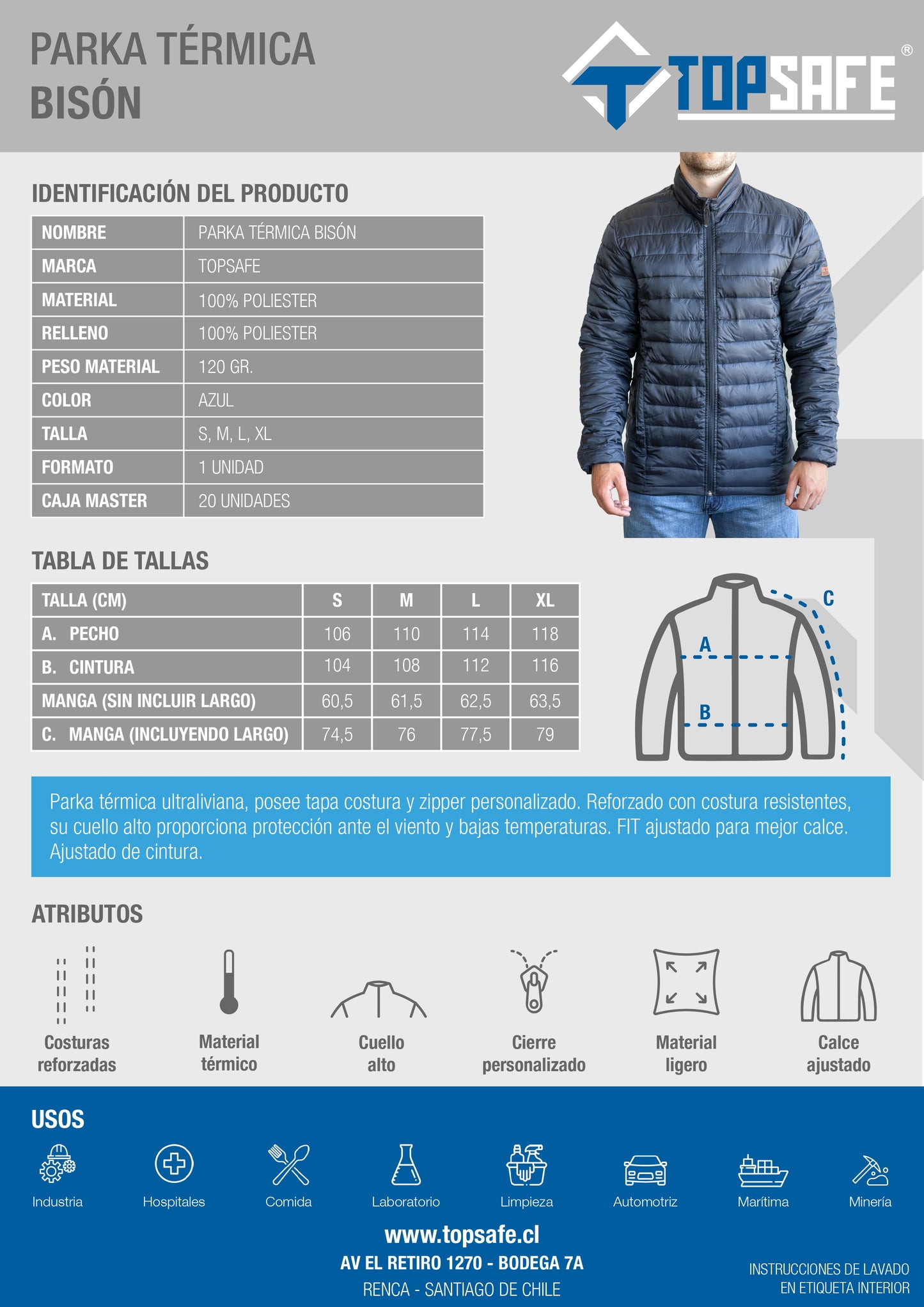 Parka Insulada Azul Topsafe