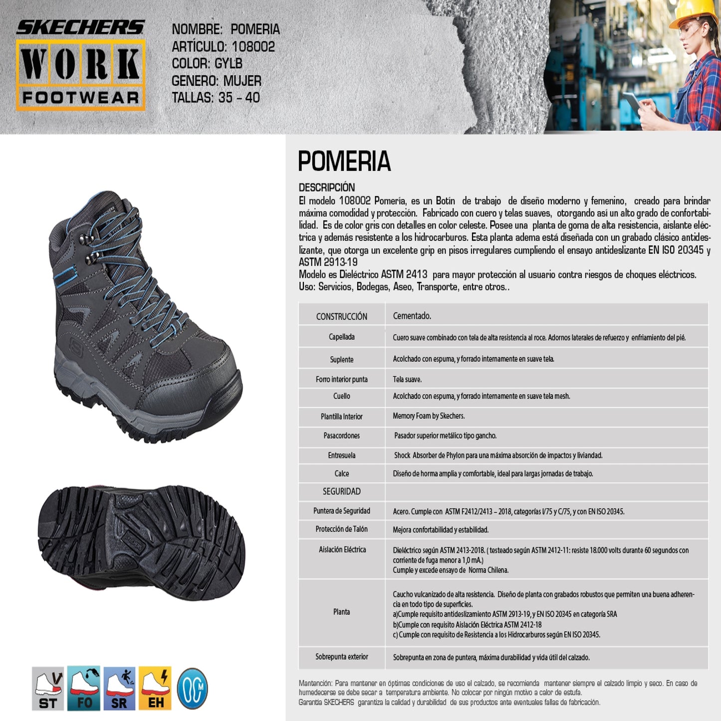 Botín de Seguridad Skechers Pomeria Gris