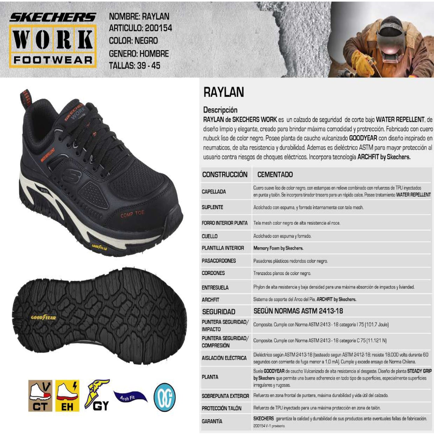 Skechers Zapatilla Hombre Seguridad Raylan