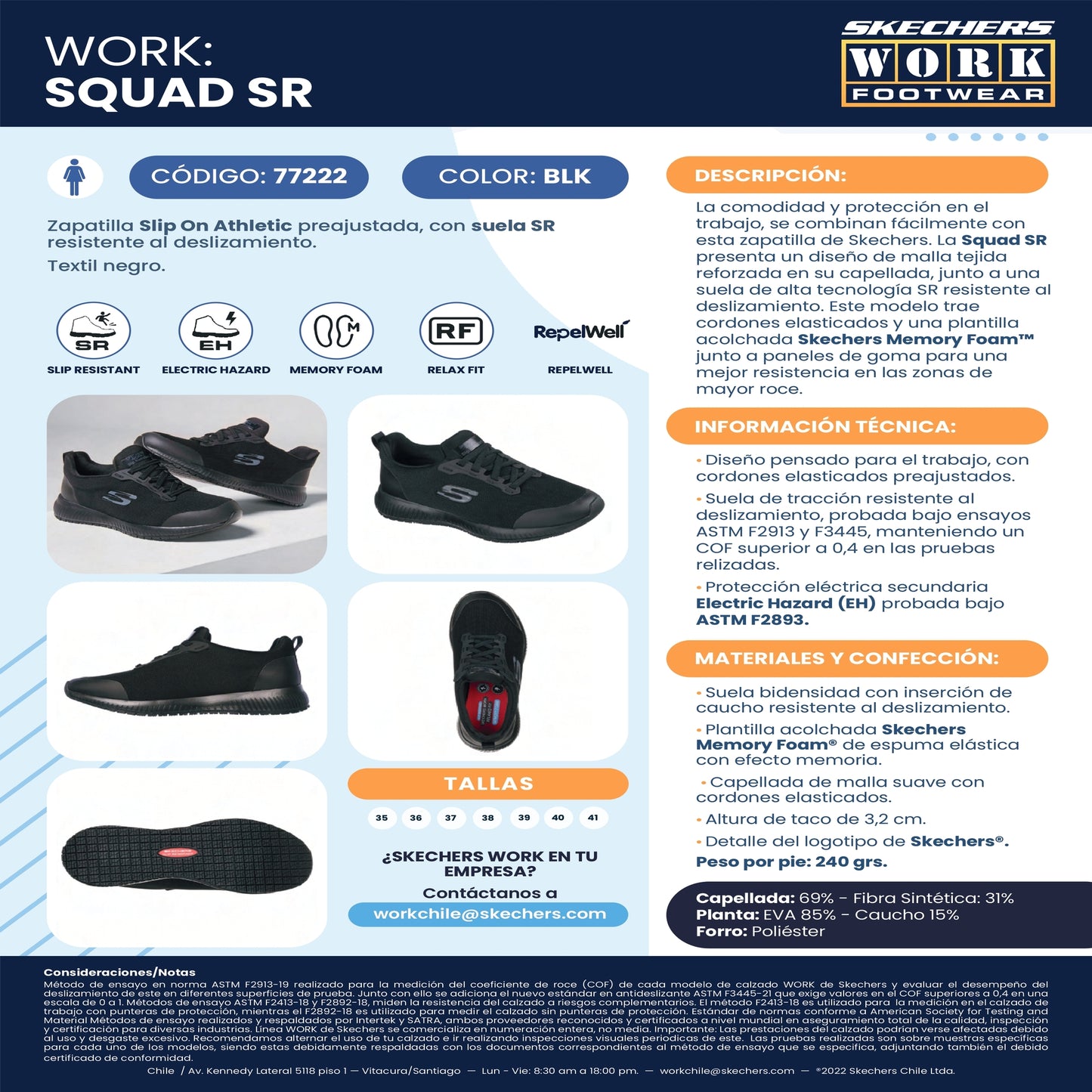 Skechers Zapatilla Mujer Ocupacional Squad Sr
