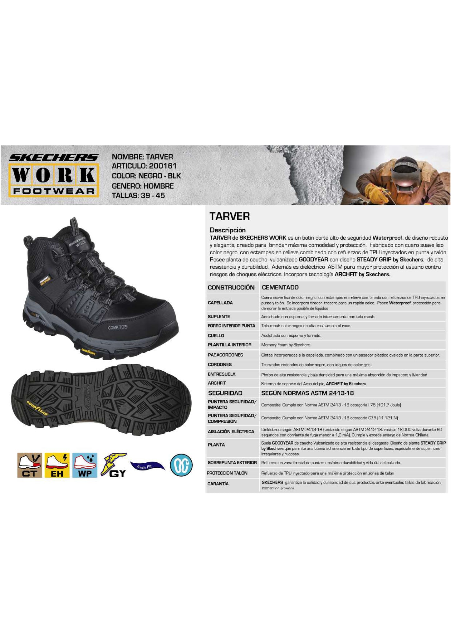 Skechers Botín Hombre Seguridad Tarver Negro