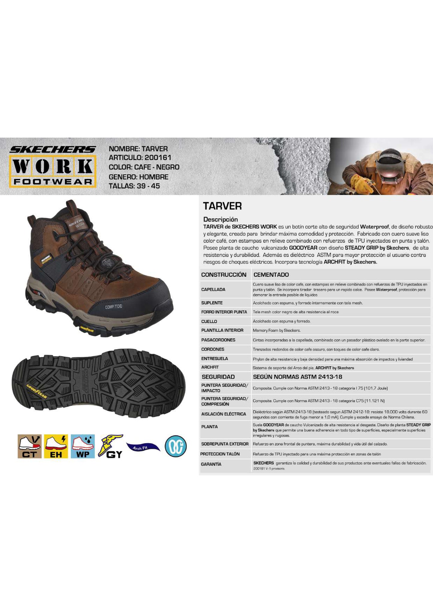 Botín de Seguridad Skechers Tarver Café