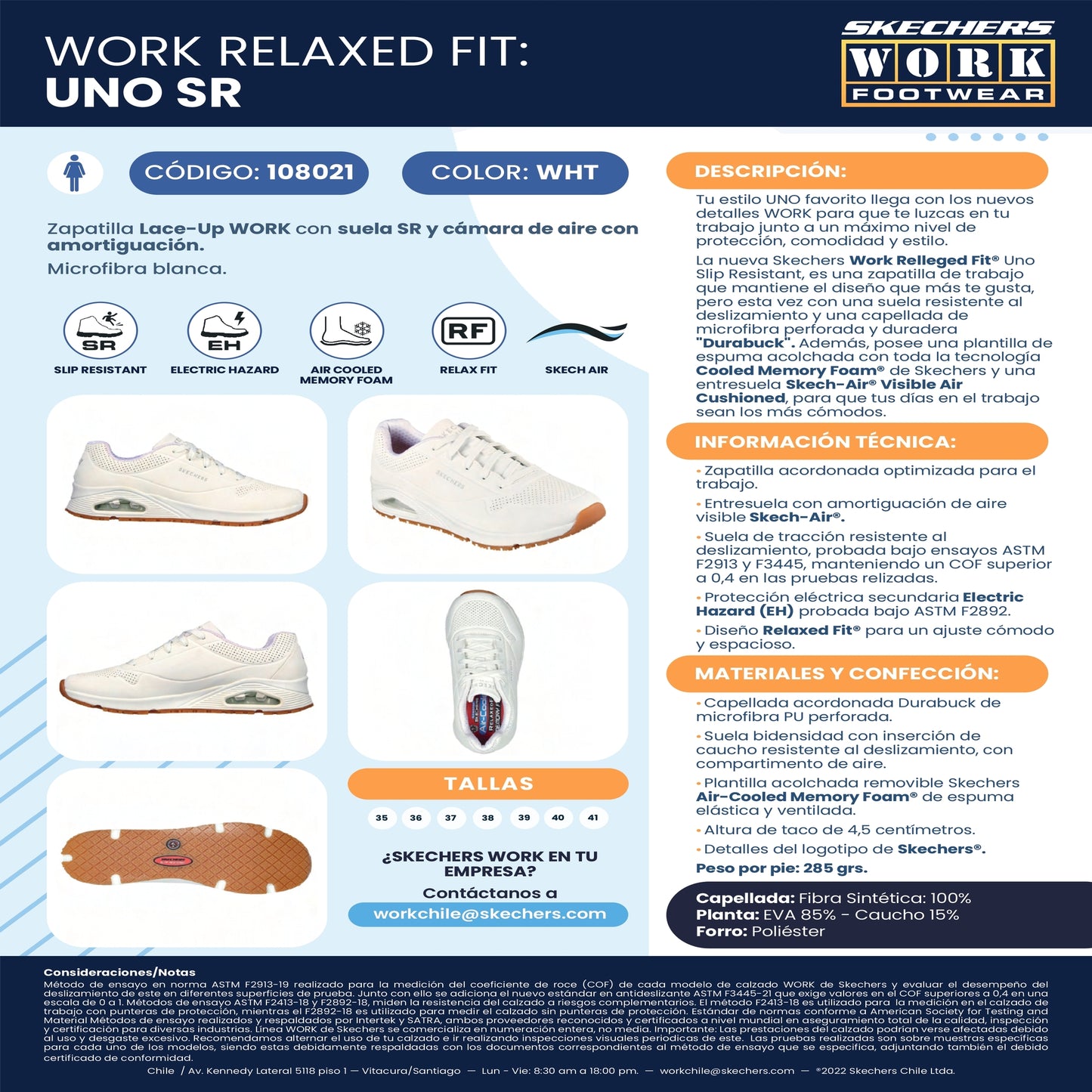 Skechers Zapatilla Mujer Ocupacional Uno White