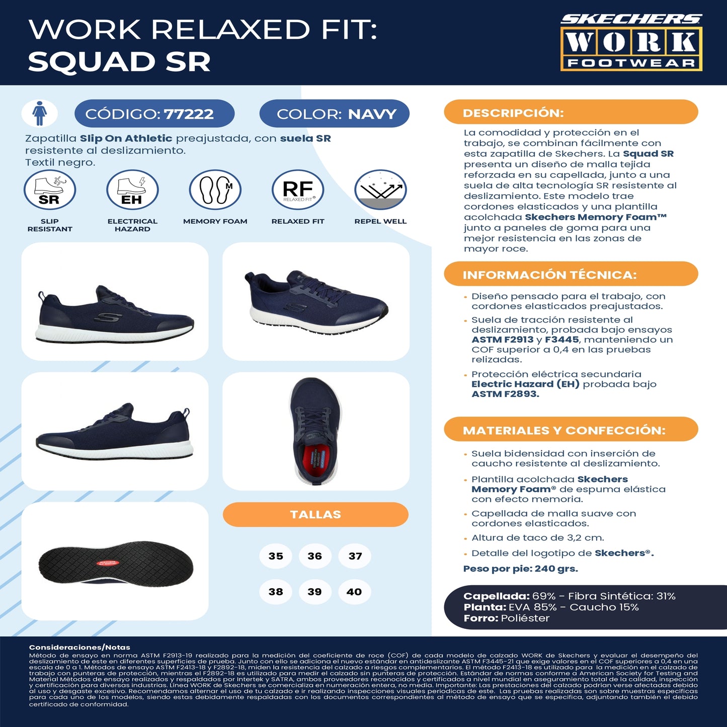 Skechers Zapatilla Mujer Ocupacional Squad Sr Navy