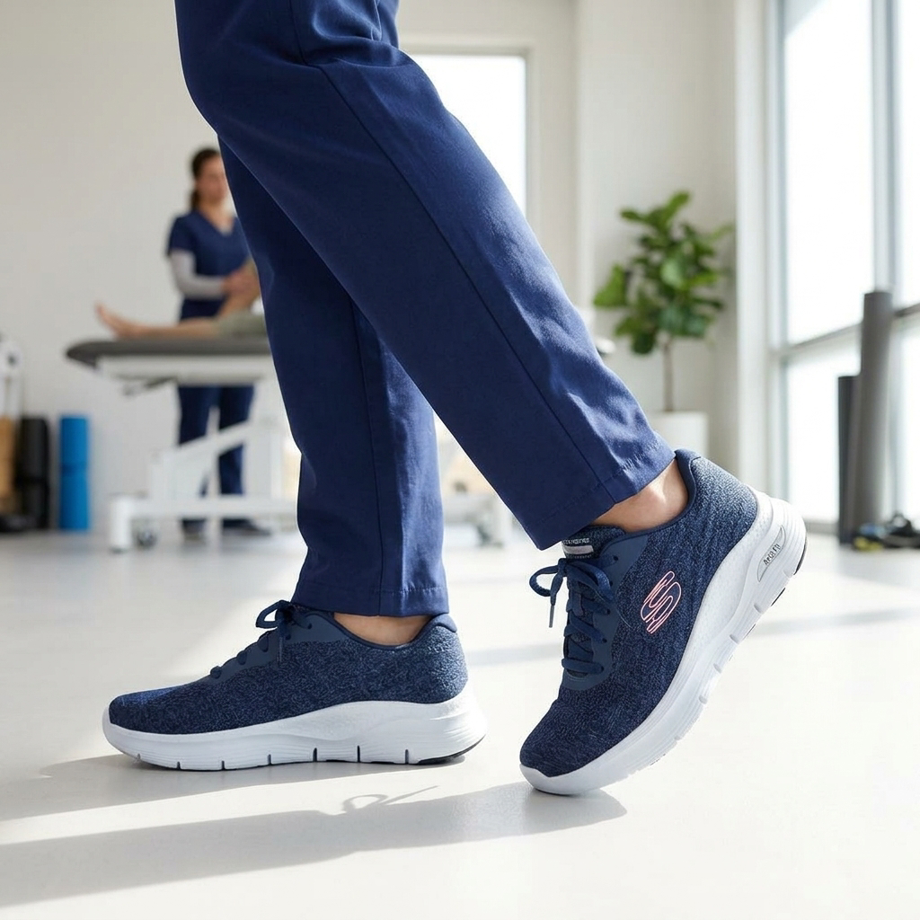 Skechers Zapatilla Mujer Ocupacional Thuana en uso en centro de kinesiología