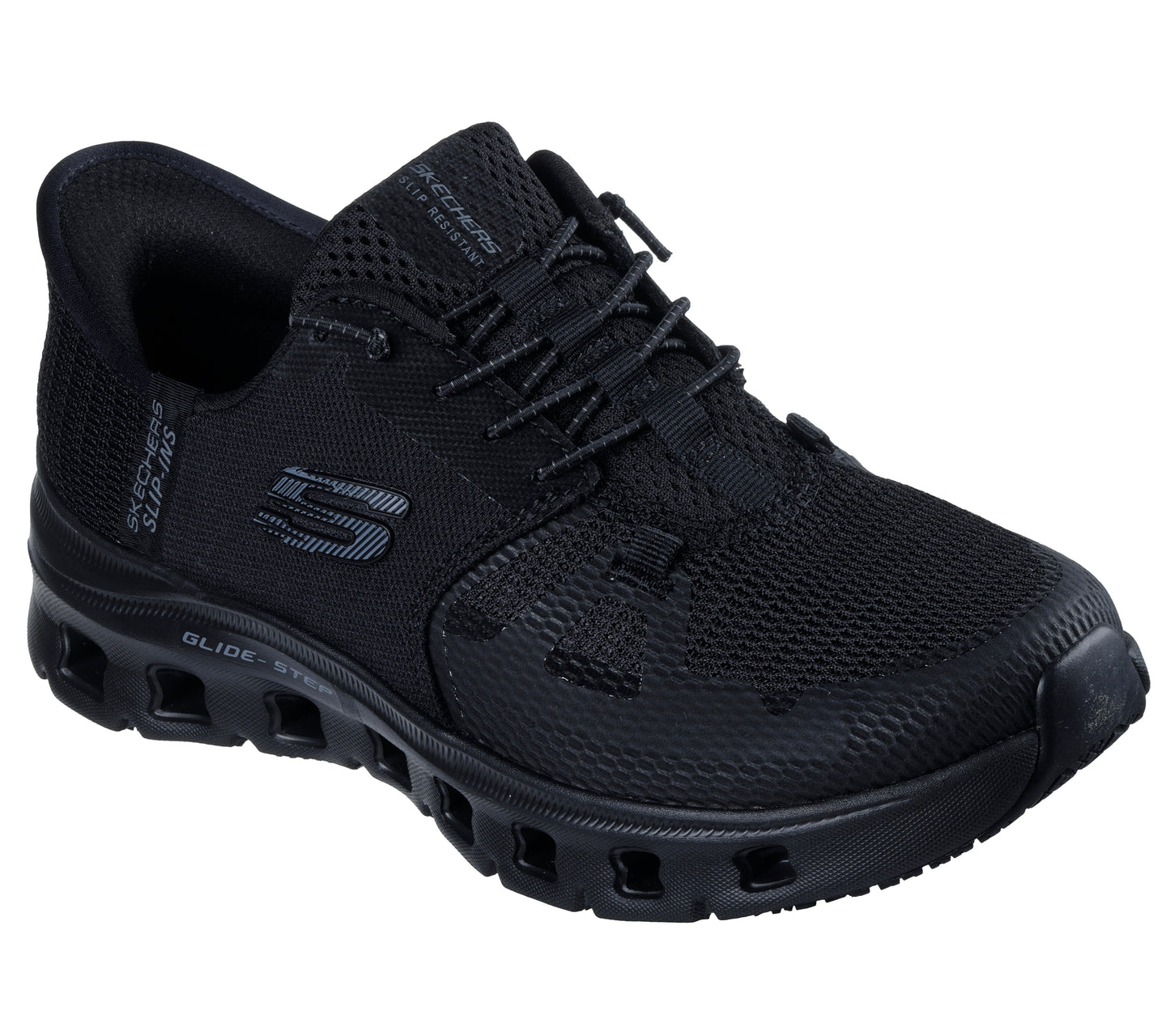 Skechers Work Glide Step Negro zapatilla ocupacional mujer Slip-ins Water Repellent vista perfil