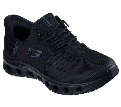 Skechers Work Glide Step Negro zapatilla ocupacional mujer Slip-ins Water Repellent vista perfil