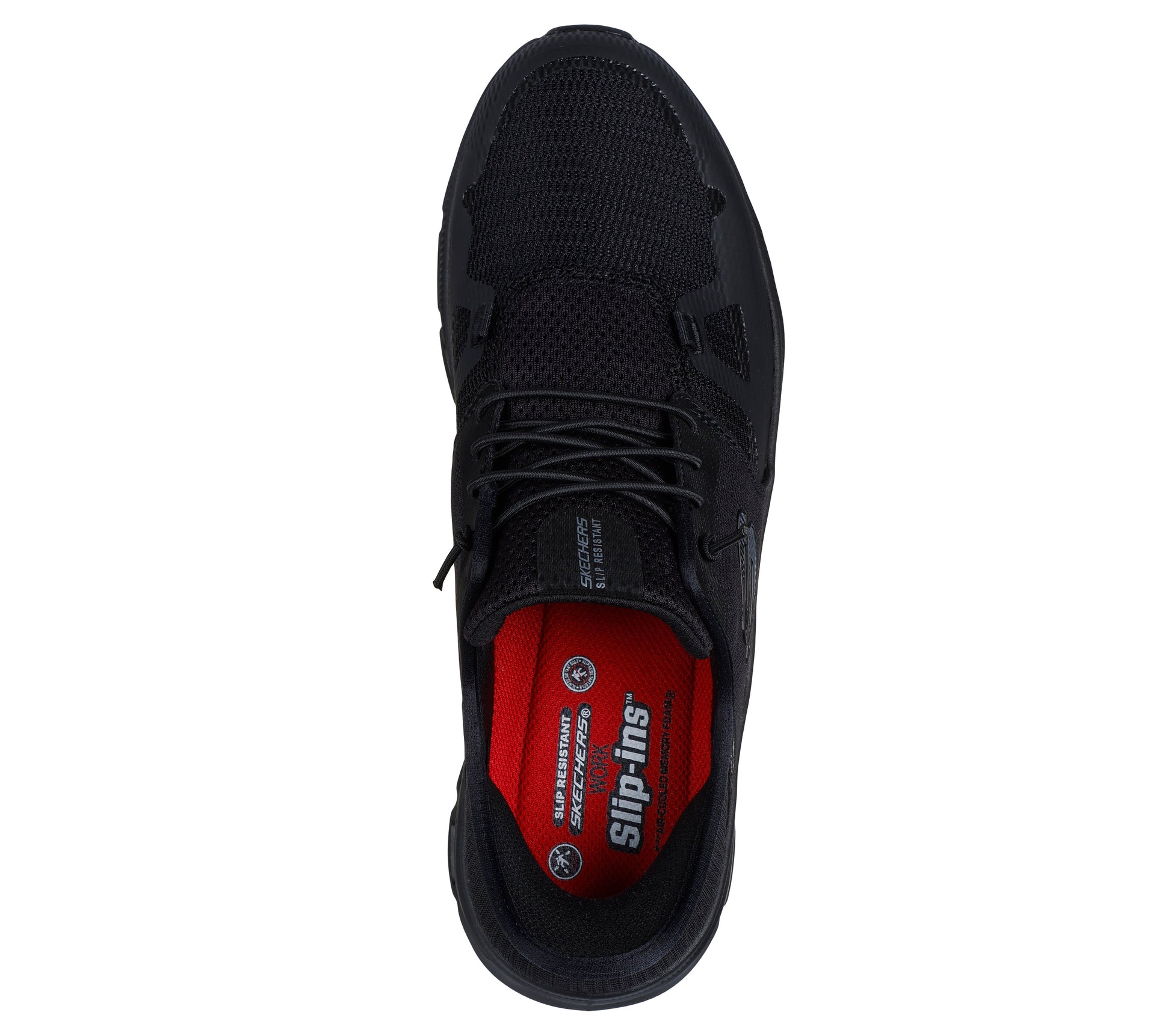Skechers Work Glide Step Hombre Negro detalle plantilla Air-Cooled Memory Foam Heel Pillow Slip-ins