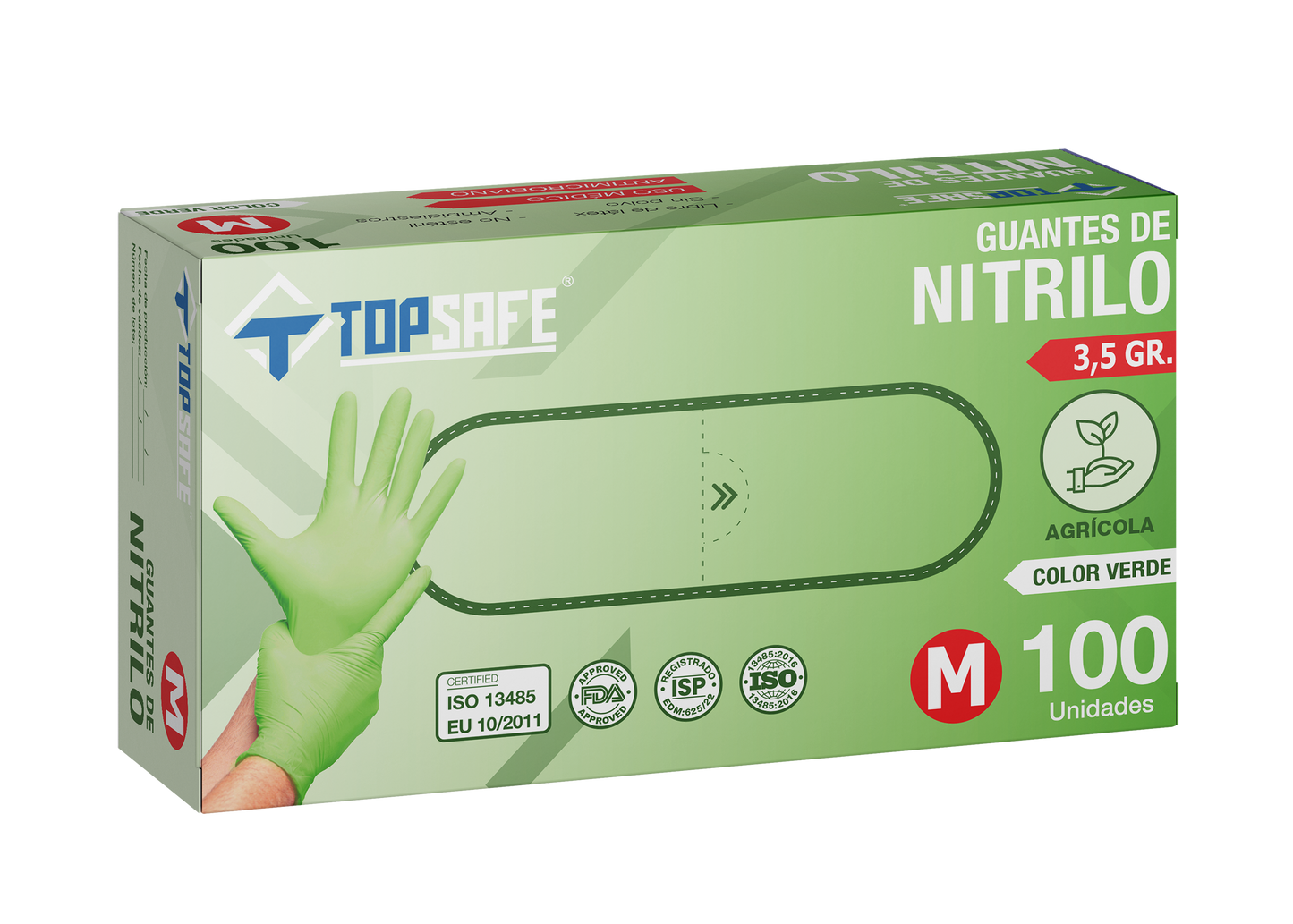 Guante de Nitrilo 3,5 gr Topsafe Verde (100u)
