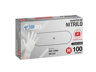 Guante de Nitrilo 3,5 gr Topsafe Blanco (100u)