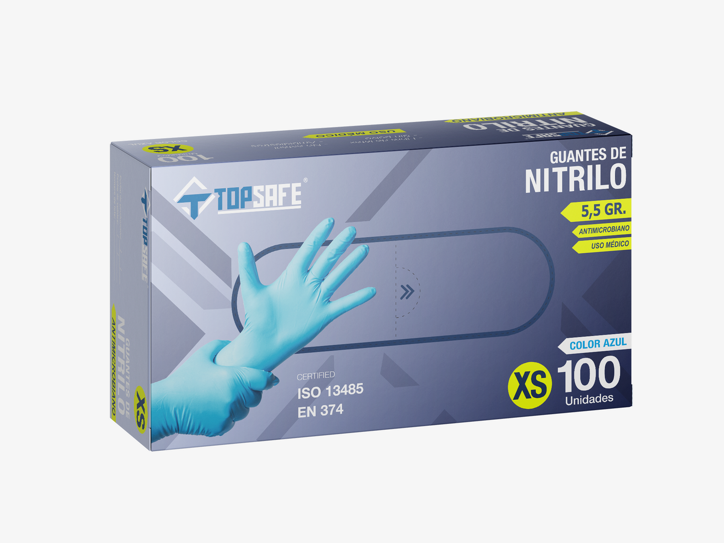 Guante de Nitrilo 5,5 gr Topsafe Azul (100u)