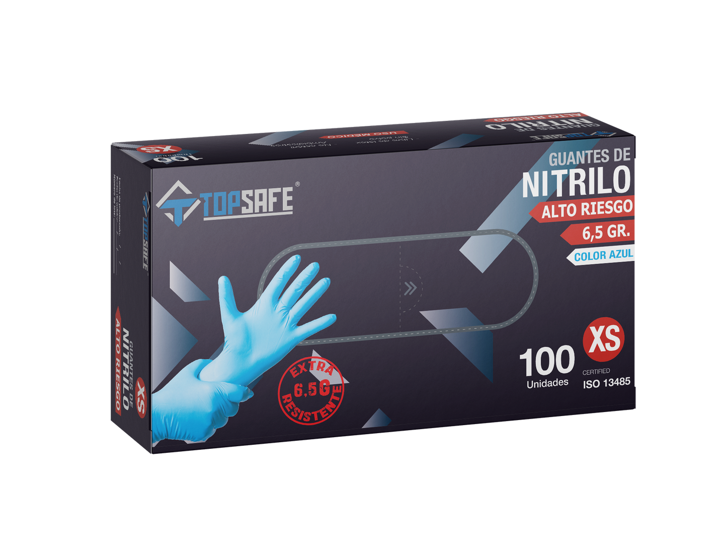 Guante Nitrilo Extra Resistente 6.5 gr Azul (100u)