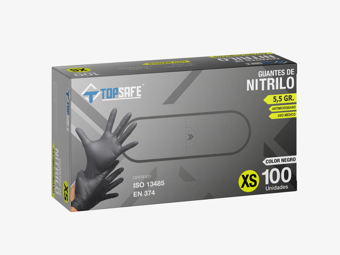 Guante de Nitrilo 5,5 gr Topsafe Negro (100u)