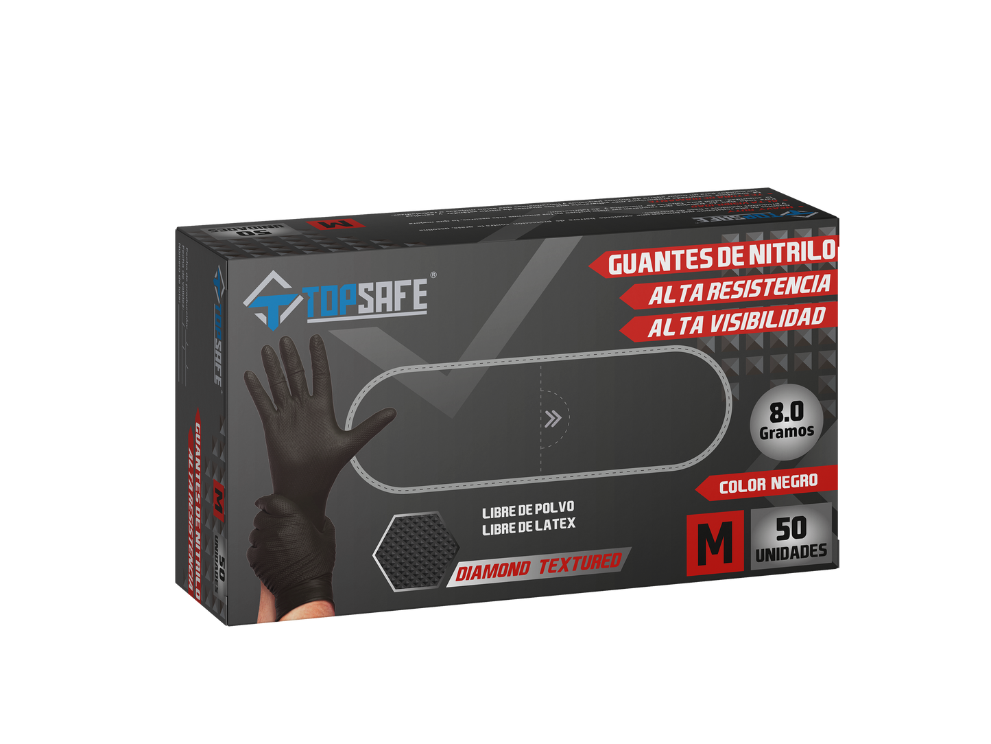 Guante De Nitrilo Texturizado Negro 8,0 Gr. Topsafe (50 Uds)