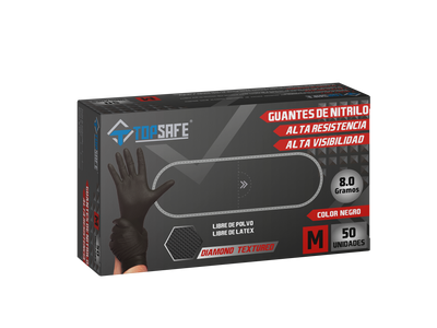 Guante De Nitrilo Texturizado Negro 8,0 Gr. Topsafe (50 Uds)