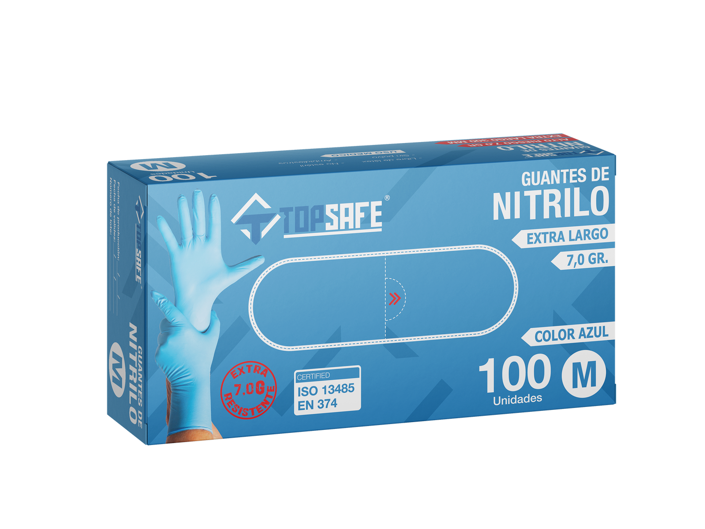 Guante Extra Largo Nitrilo 7,0 gr Topsafe Azul (100u)