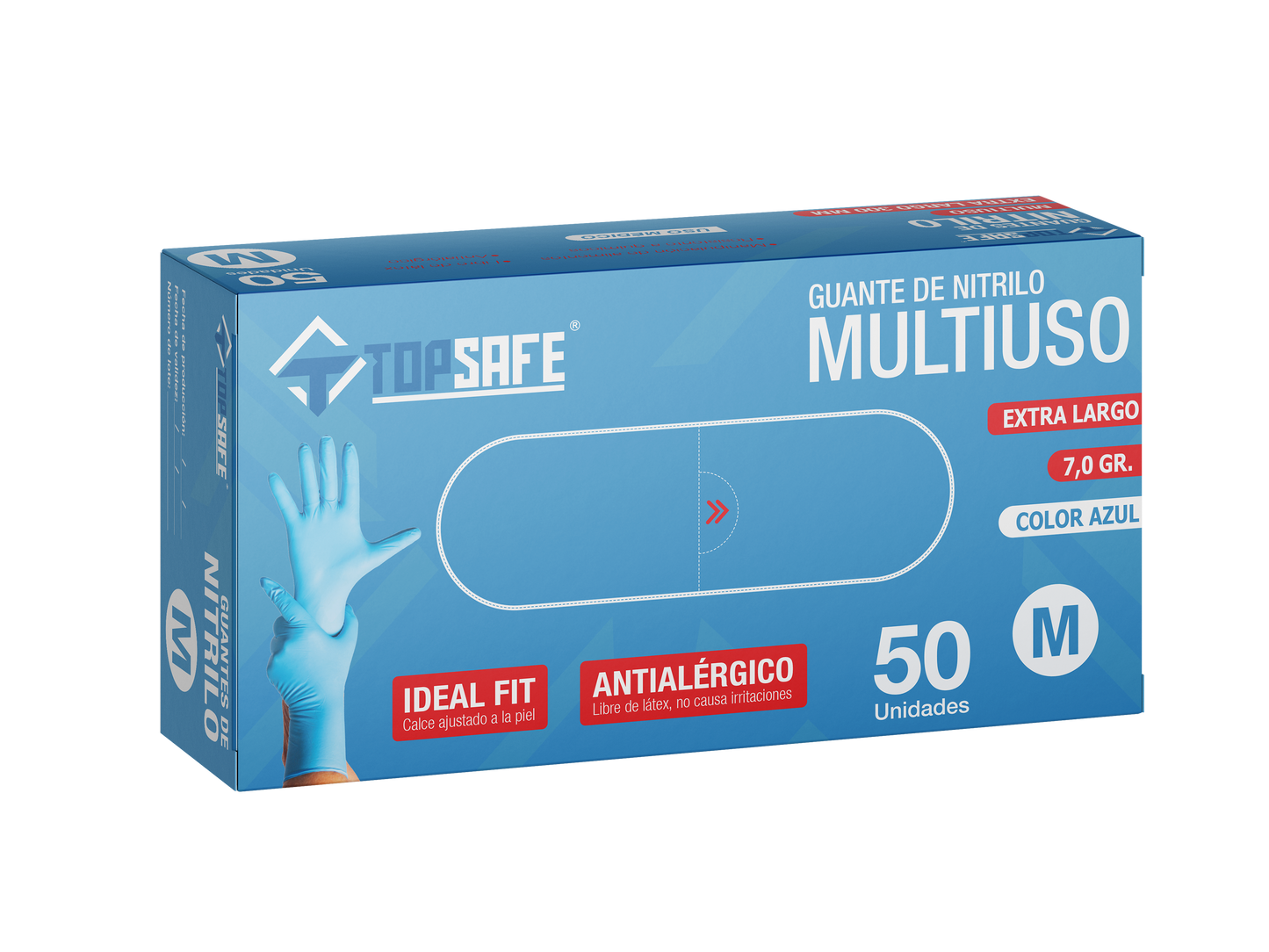Guante De Nitrilo 7 grs Topsafe Azul Extra Largo 30 Cms (50 Uds)