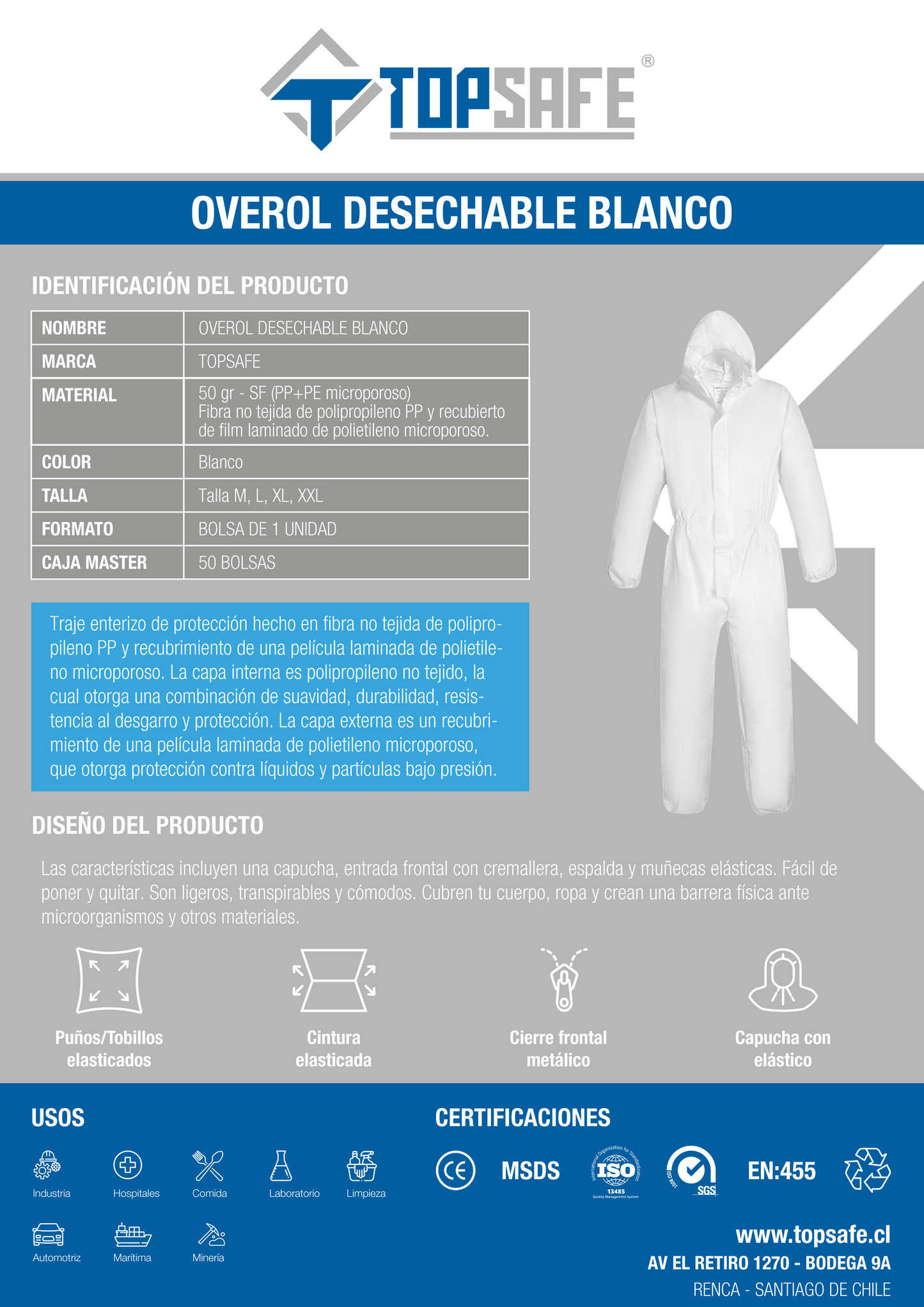 Overol desechable blanco ( 1 unidad)