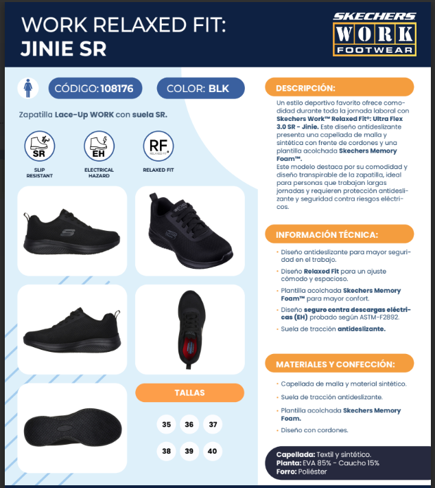 Skechers Zapatilla Mujer Ocupacional Jinie