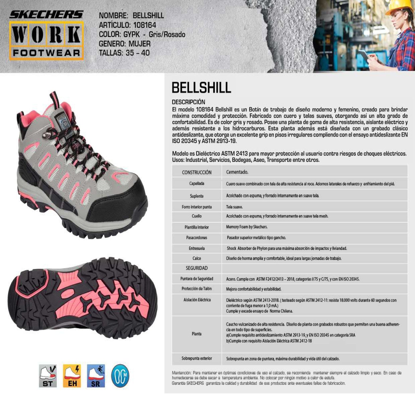 Botín de Seguridad Skechers Bellshill Gris