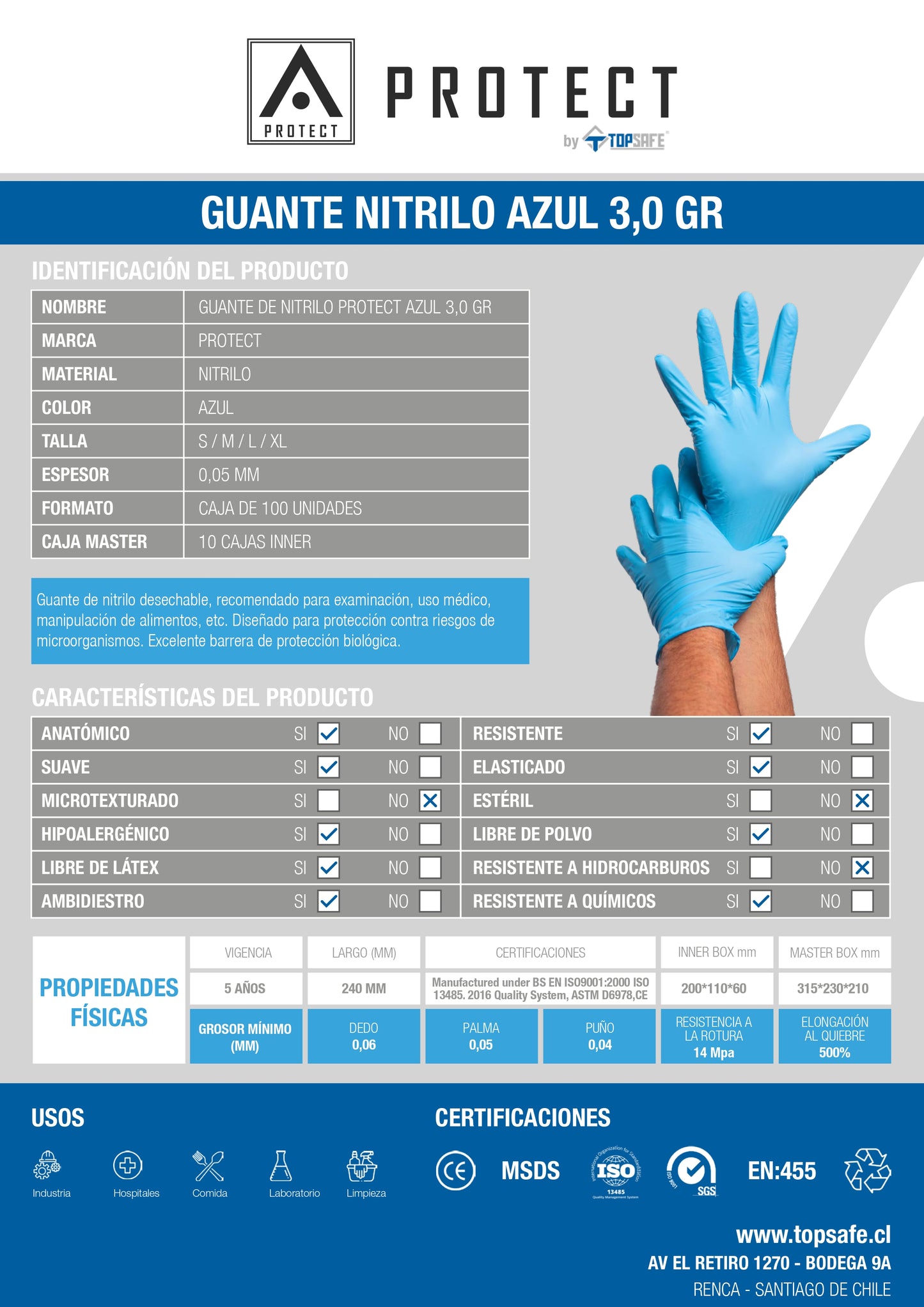 Guante Protect Nitrilo Azul Protect (100u)