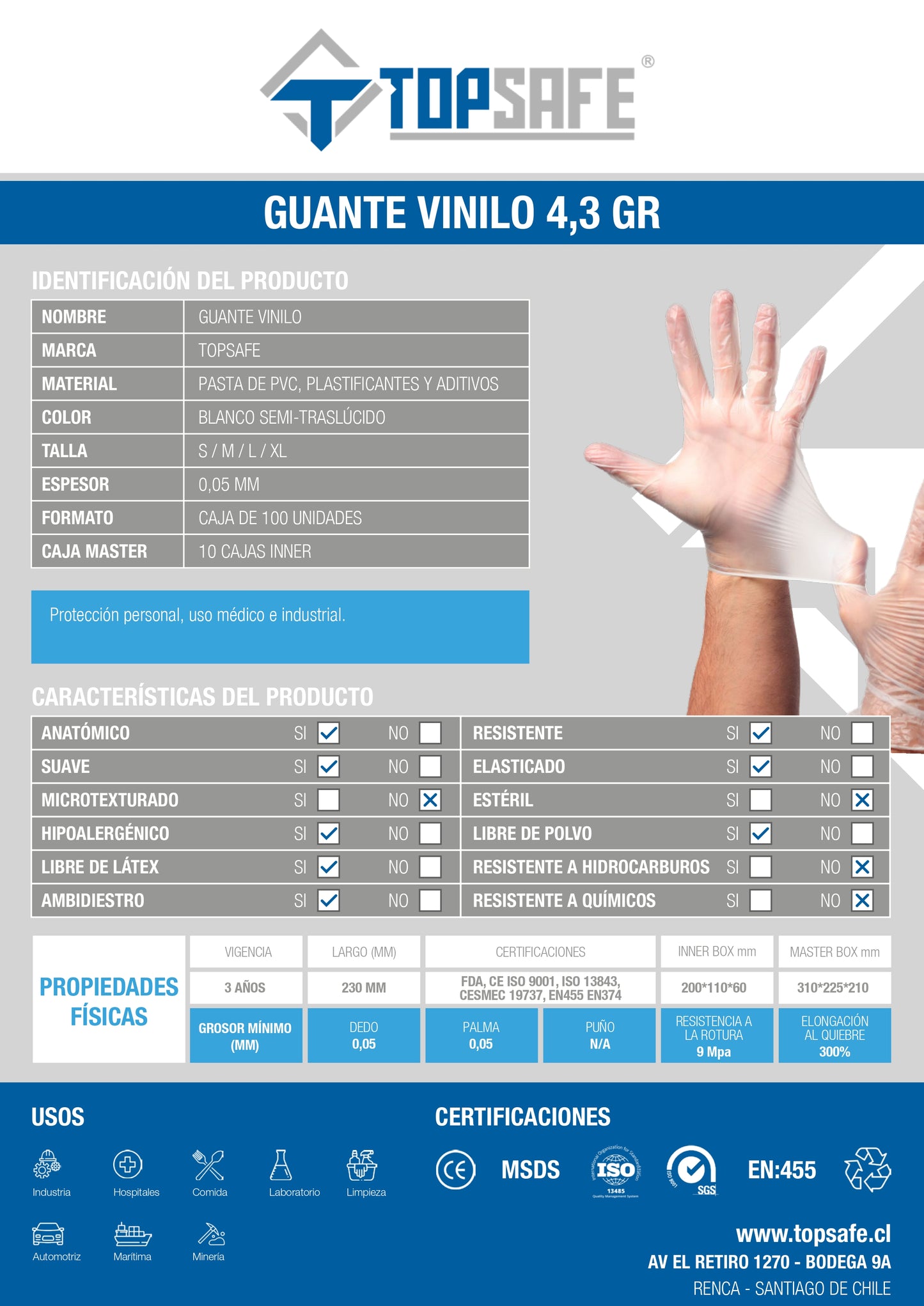 Guante Vinilo Topsafe (100u)
