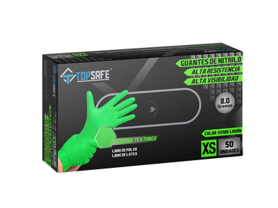 Guante De Nitrilo Texturizado Verde 8,0 Gr. Topsafe (50 Uds)