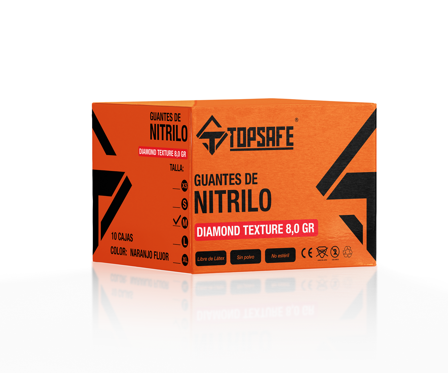 Box Guante de Nitrilo Texturizado Naranjo 8 grs Topsafe 10 x 50u
