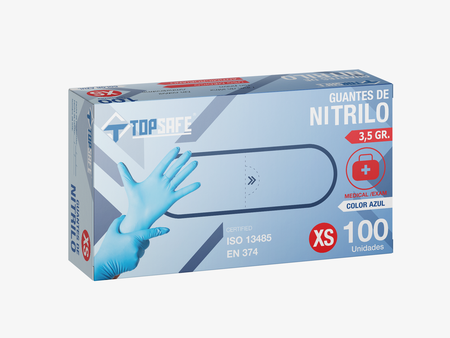 Guante de Nitrilo 3,5 gr Topsafe Azul (100u)