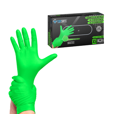 Box Guante de Nitrilo Texturizado Verde 8 grs Topsafe 10 x 50u